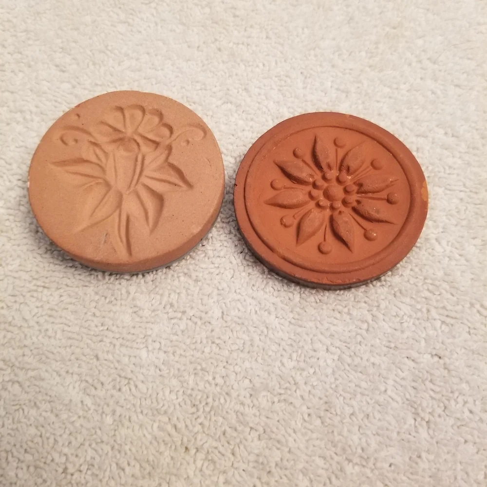 Lot Of 7 Clay Cookie Molds. Assorted Shapes Apple, Sun, Home, Flower